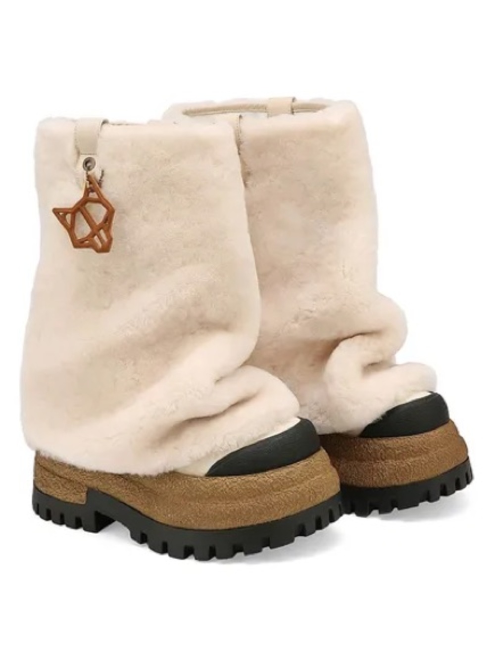 NAKED WOLFE Disturbia Shearling Leather Canvas Platform Heel Knee High Boots 8